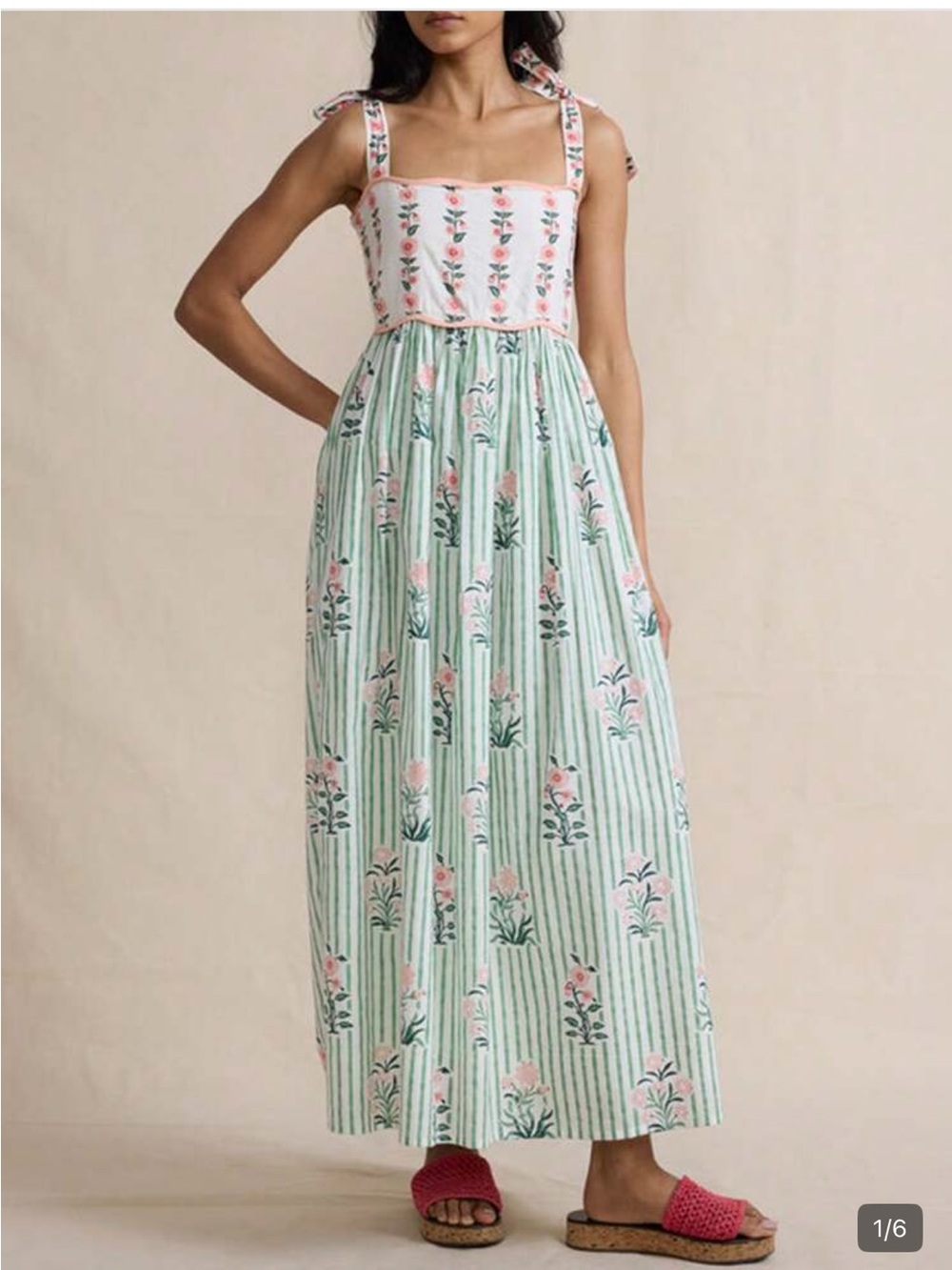Floral Stripe Maxi Dress in Mint and Pink